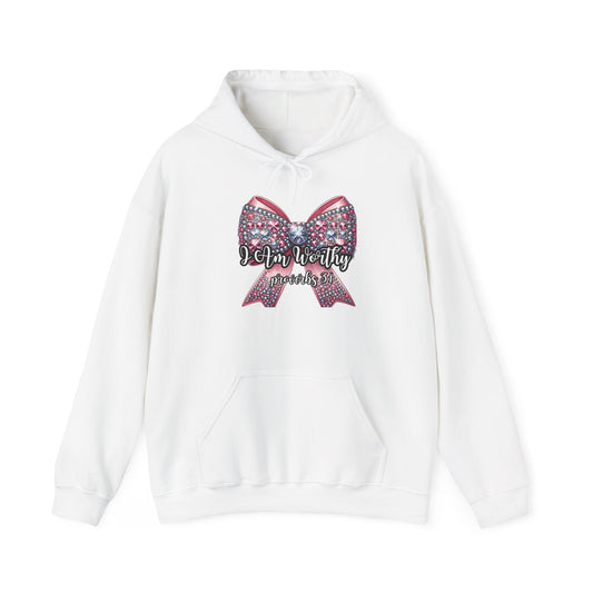 I Am Worthy Pink Bling Bow Valentine's Day Hoodie